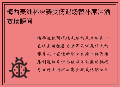 梅西美洲杯决赛受伤退场替补席泪洒赛场瞬间